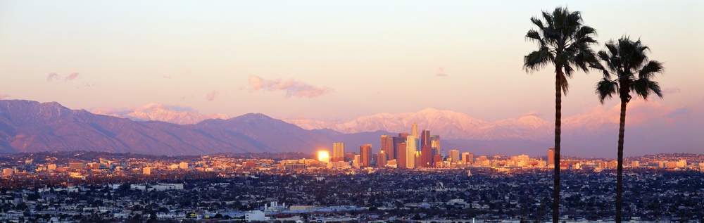 Downtown Los Angeles at sunset.