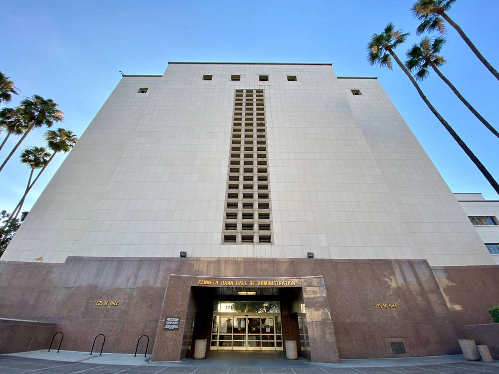 Wide angle photo of a Los Angeles County building.