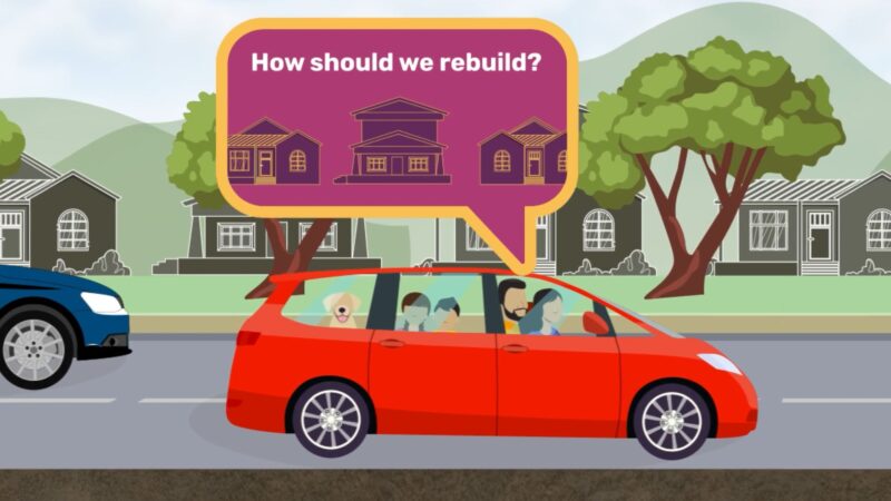 An animated car with a family drives along the road to recovery.