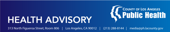 Health advisory header from the County of Los Angeles Public Health, featuring contact information and address details.