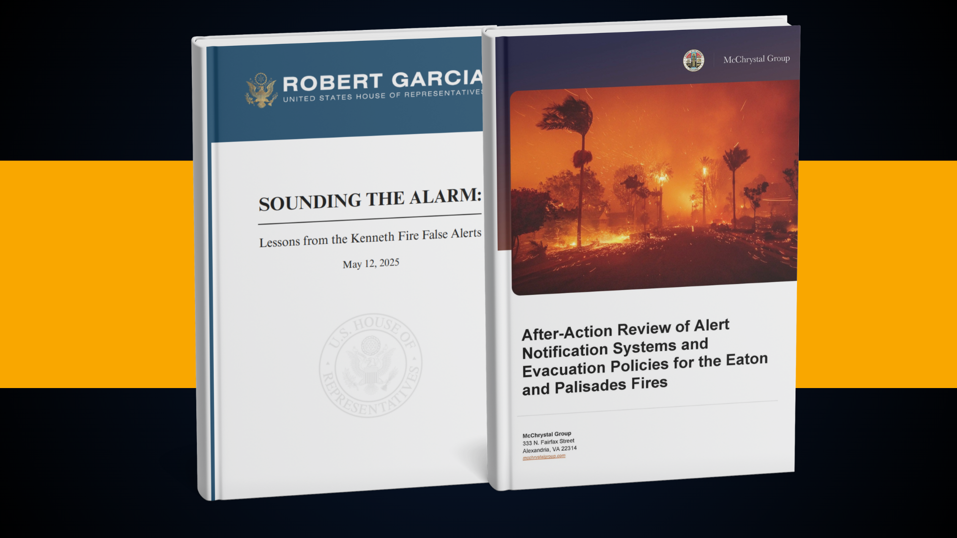 Graphic displaying covers of after-action reports related to the Eaton and Palisades Fires.