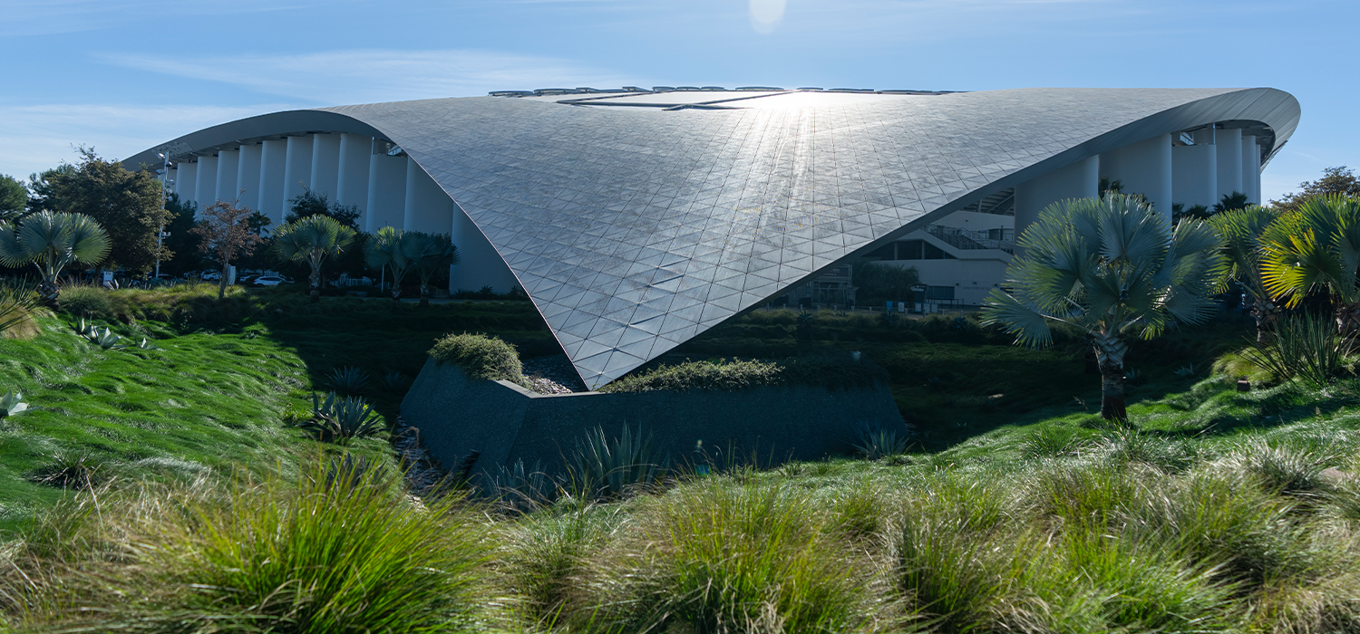 A view of SoFi stadium in Inglewood.