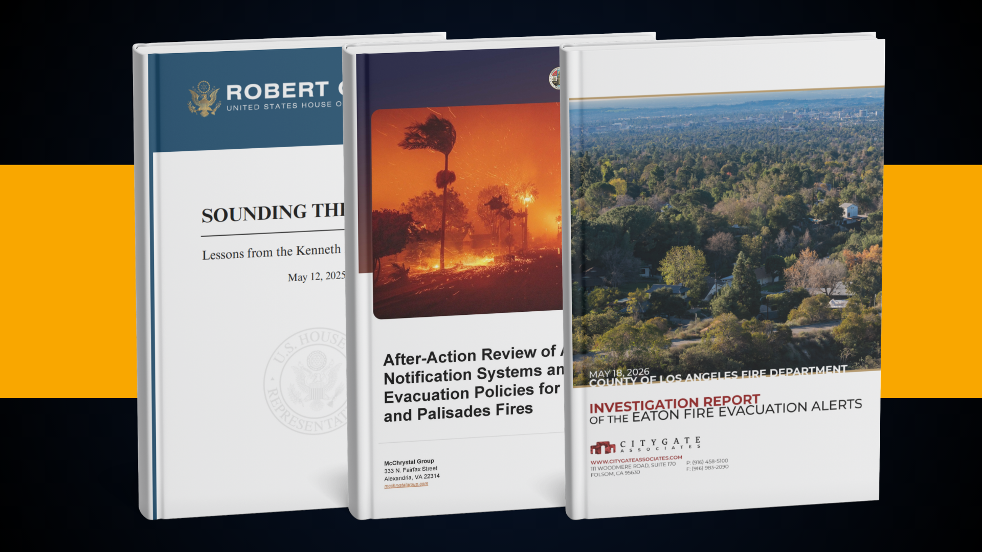 Covers of three after action reports on the Eaton and Palisades fires.